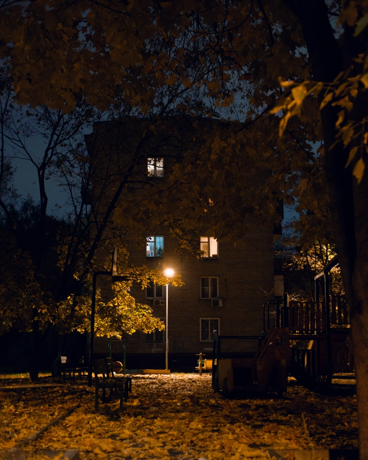 night time soviet urban landscape