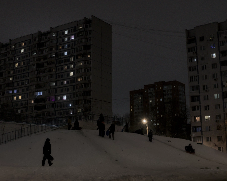 night time soviet urban landscape