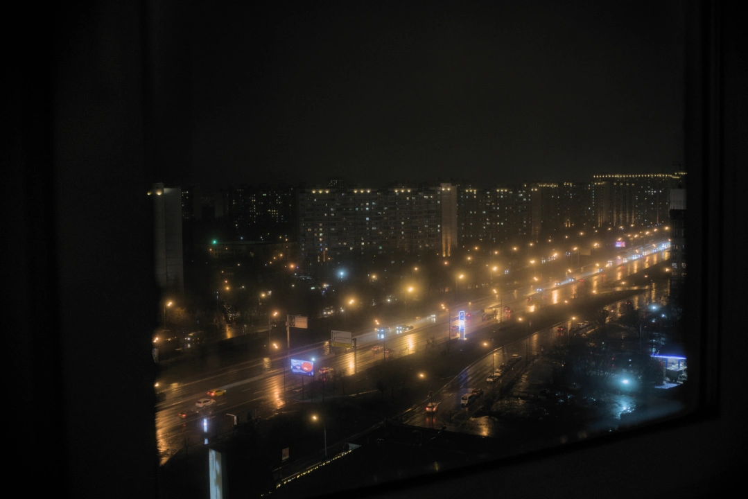 night time soviet urban landscape